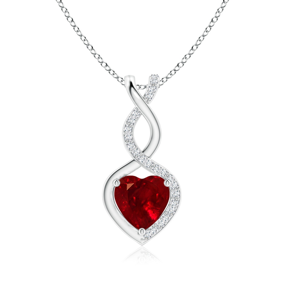 8mm Labgrown Heart-Shaped Lab-Grown Ruby Infinity Pendant with Diamond Accents in S999 Silver 