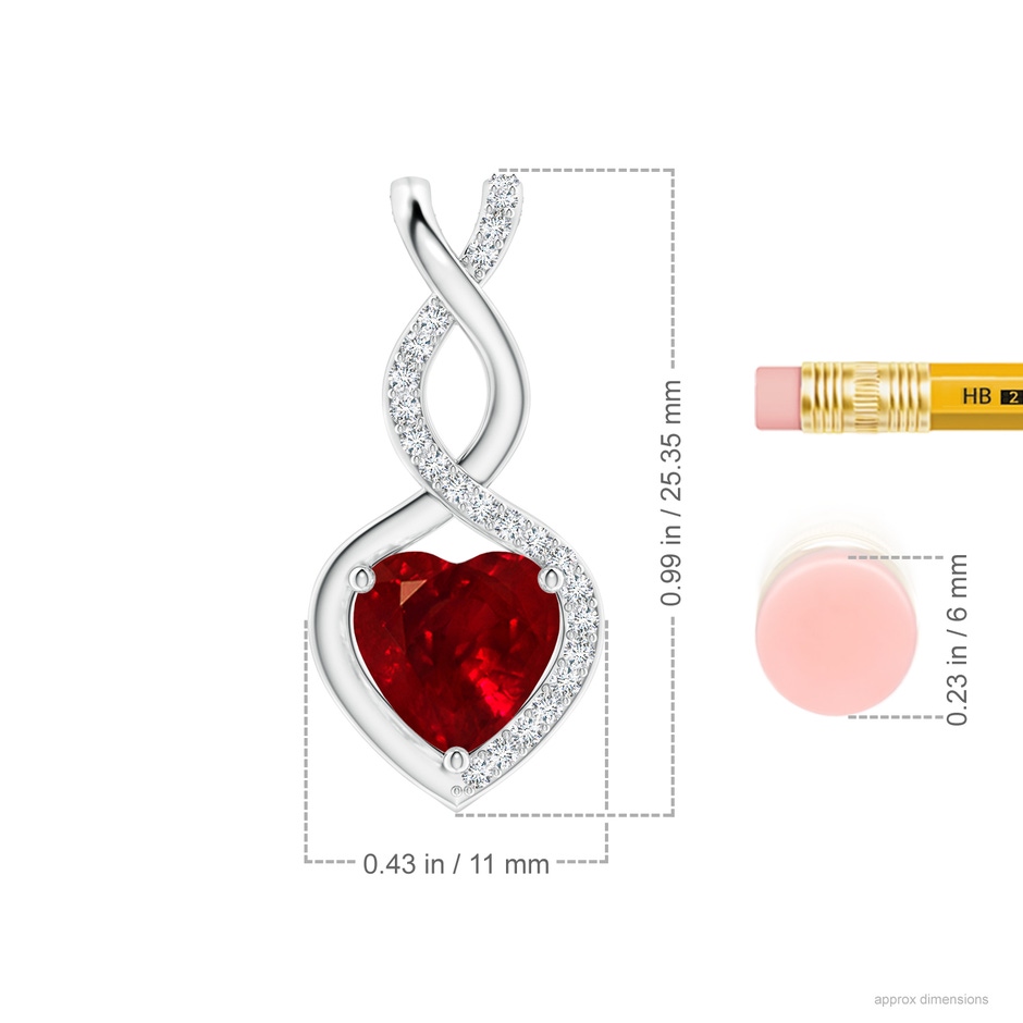 8mm Labgrown Heart-Shaped Lab-Grown Ruby Infinity Pendant with Diamond Accents in S999 Silver ruler