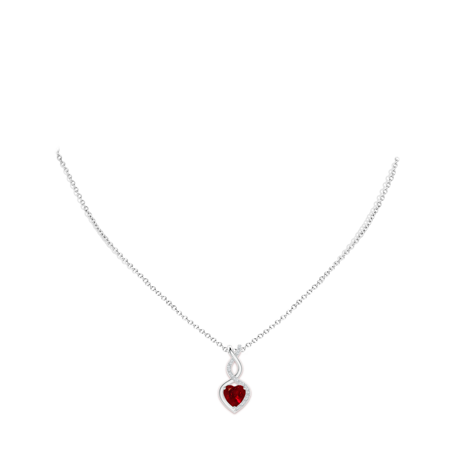 8mm Labgrown Heart-Shaped Lab-Grown Ruby Infinity Pendant with Diamond Accents in S999 Silver pen