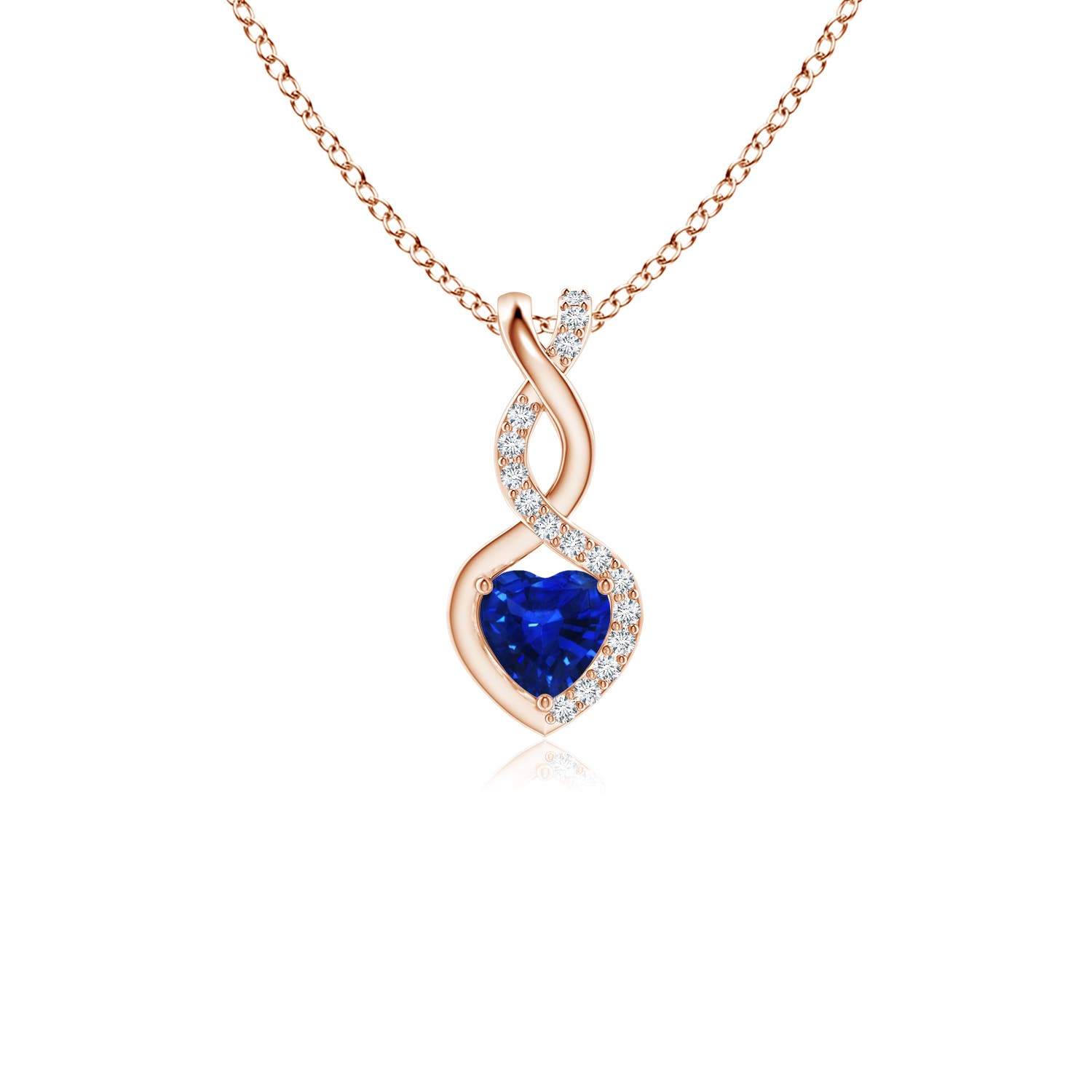 4mm Labgrown Heart-Shaped Lab-Grown Blue Sapphire Infinity Pendant with Diamond Accents in Rose Gold