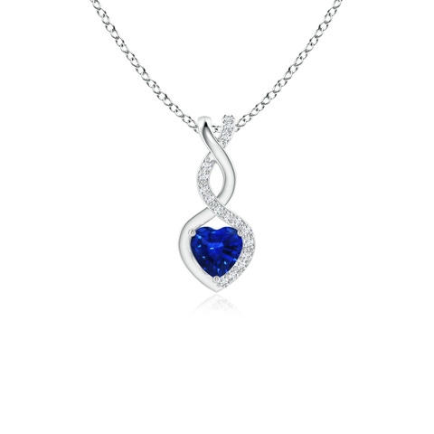 4mm Labgrown Heart-Shaped Lab-Grown Blue Sapphire Infinity Pendant with Diamond Accents in S999 Silver