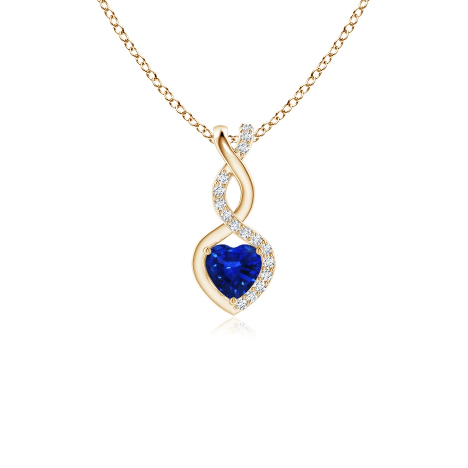 4mm Labgrown Heart-Shaped Lab-Grown Blue Sapphire Infinity Pendant with Diamond Accents in Yellow Gold 