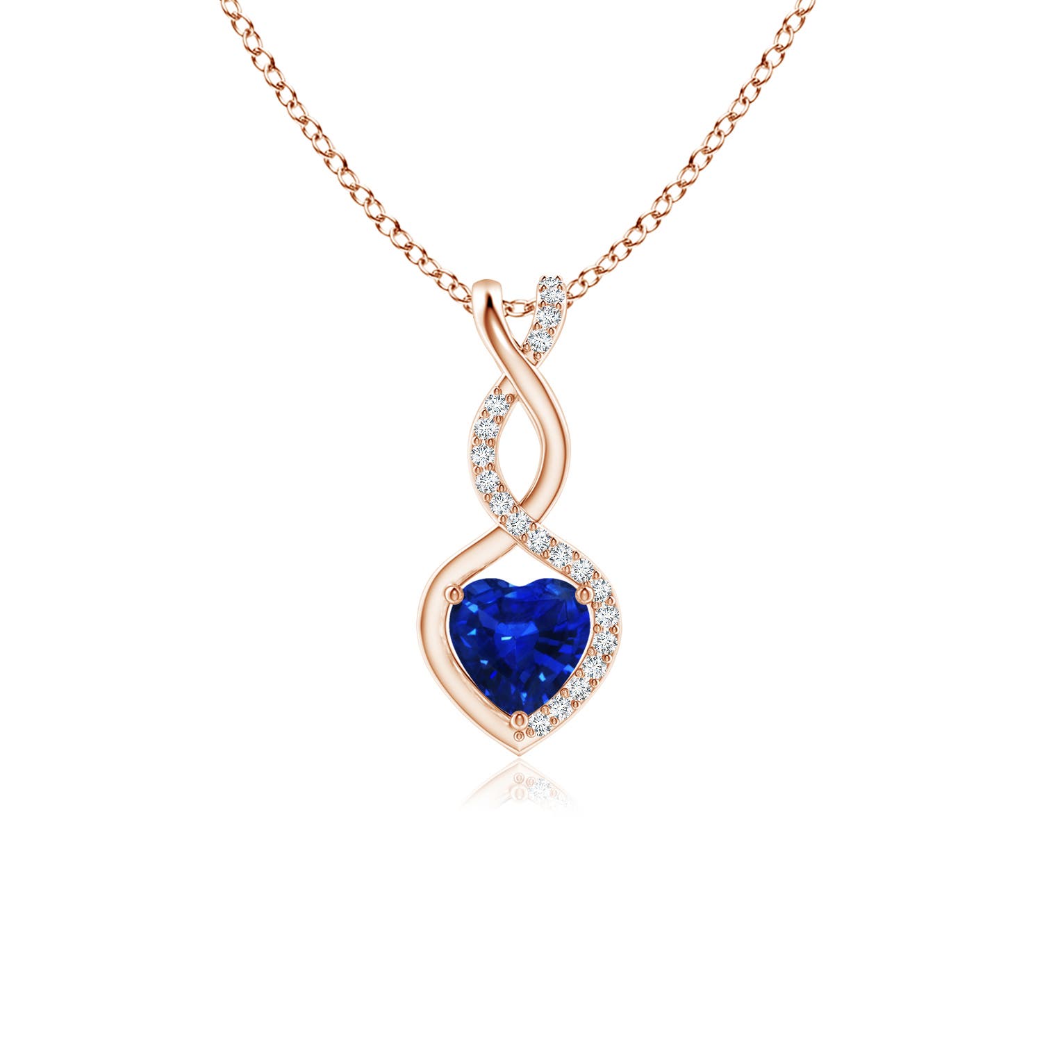5mm Labgrown Heart-Shaped Lab-Grown Blue Sapphire Infinity Pendant with Diamond Accents in 18CT Rose Gold