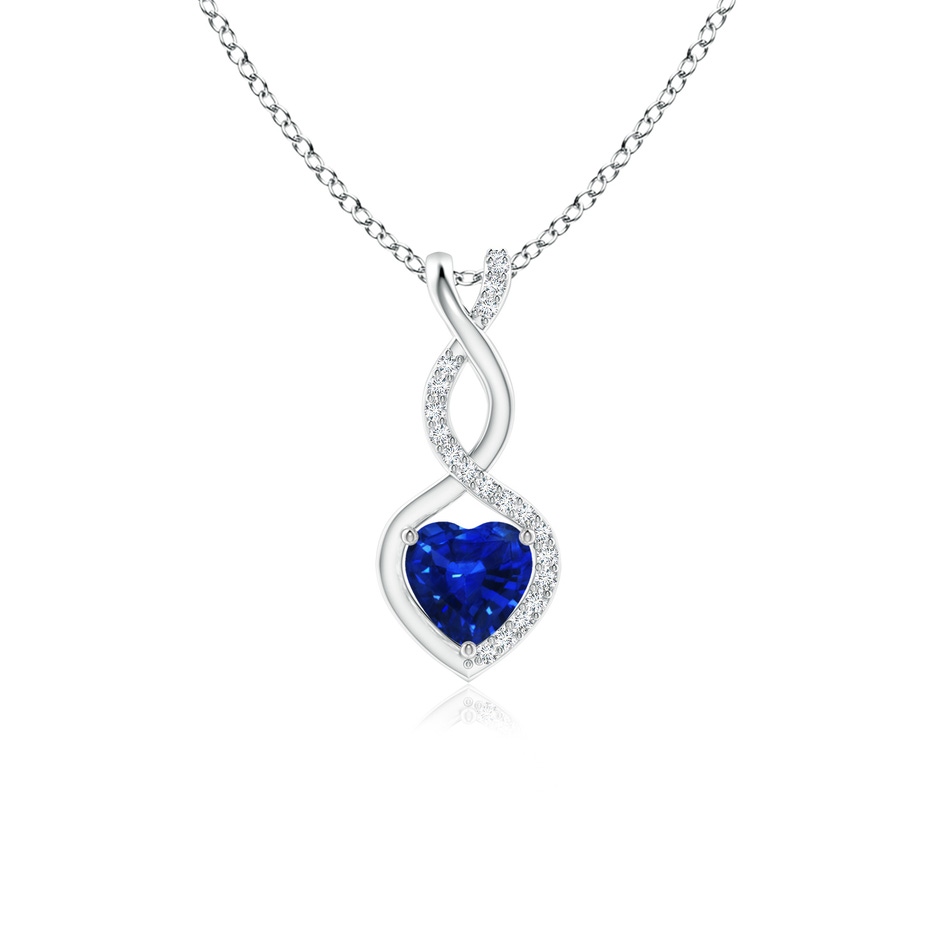 5mm Labgrown Heart-Shaped Lab-Grown Blue Sapphire Infinity Pendant with Diamond Accents in S999 Silver 