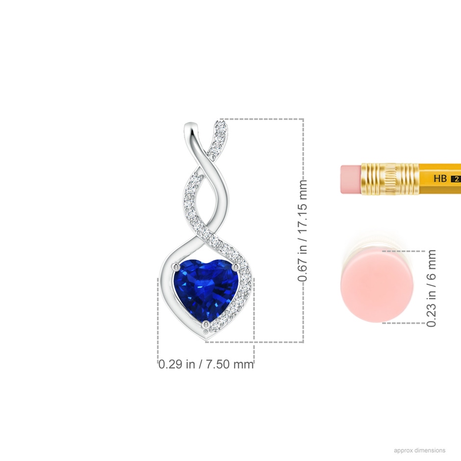 5mm Labgrown Heart-Shaped Lab-Grown Blue Sapphire Infinity Pendant with Diamond Accents in S999 Silver ruler