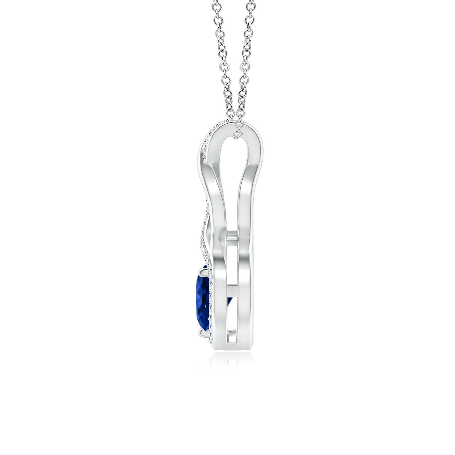 6mm Labgrown Heart-Shaped Lab-Grown Blue Sapphire Infinity Pendant with Diamond Accents in White Gold - side 2