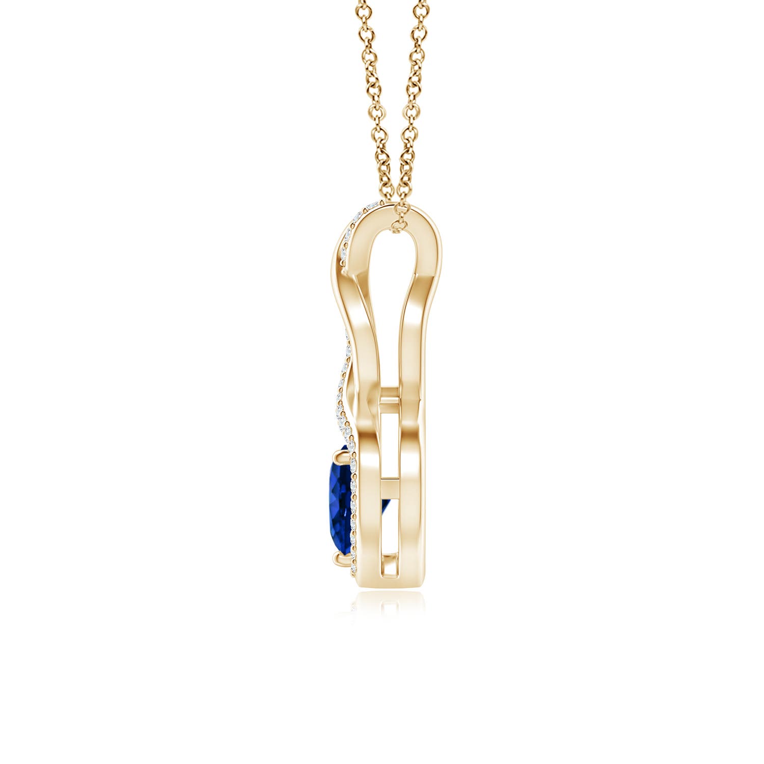 6mm Labgrown Heart-Shaped Lab-Grown Blue Sapphire Infinity Pendant with Diamond Accents in Yellow Gold