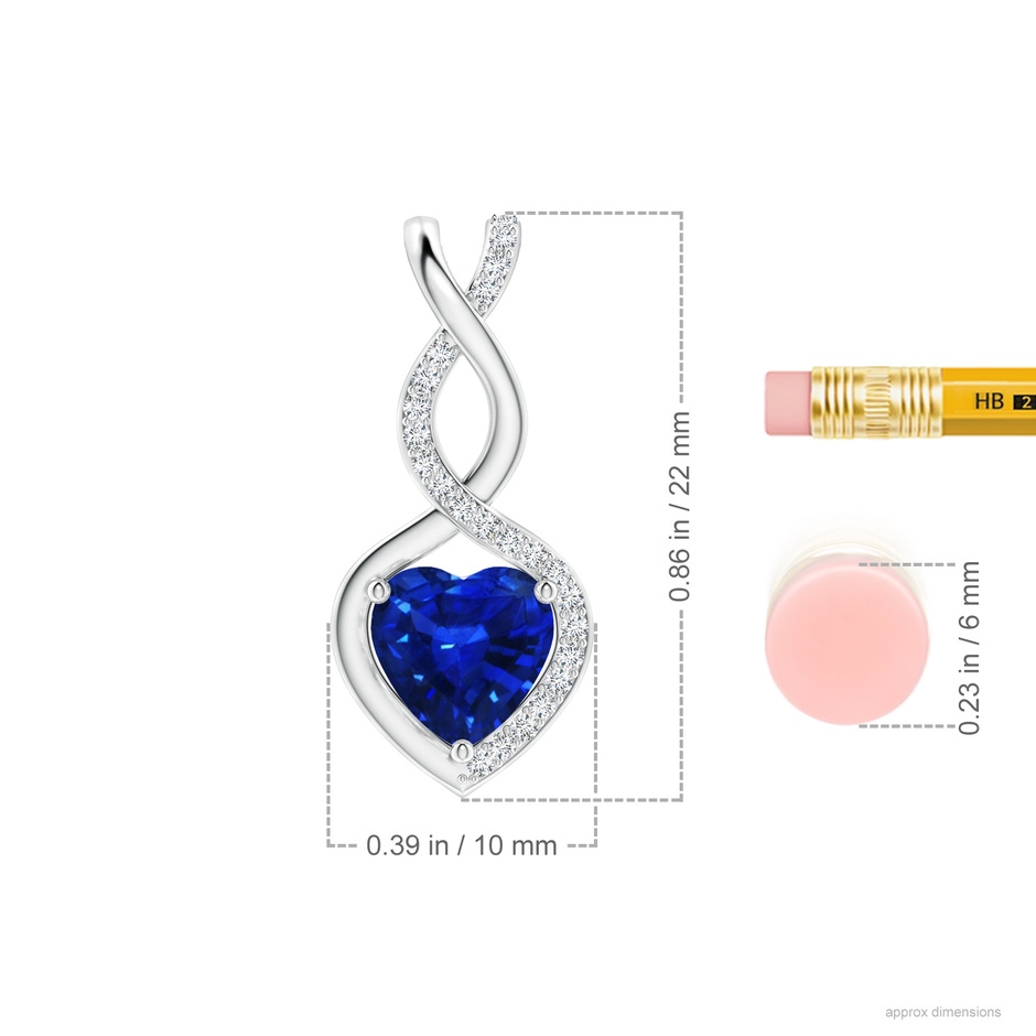 7mm Labgrown Heart-Shaped Lab-Grown Blue Sapphire Infinity Pendant with Diamond Accents in S999 Silver ruler