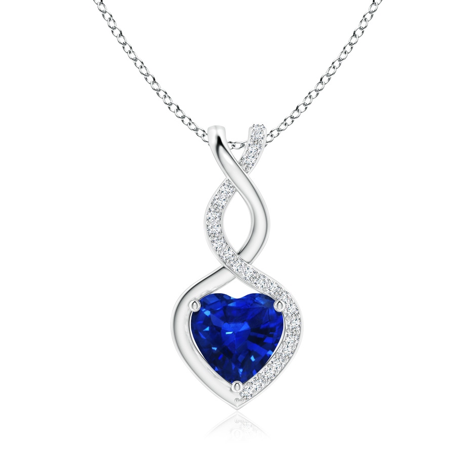 8mm Labgrown Heart-Shaped Lab-Grown Blue Sapphire Infinity Pendant with Diamond Accents in S999 Silver 
