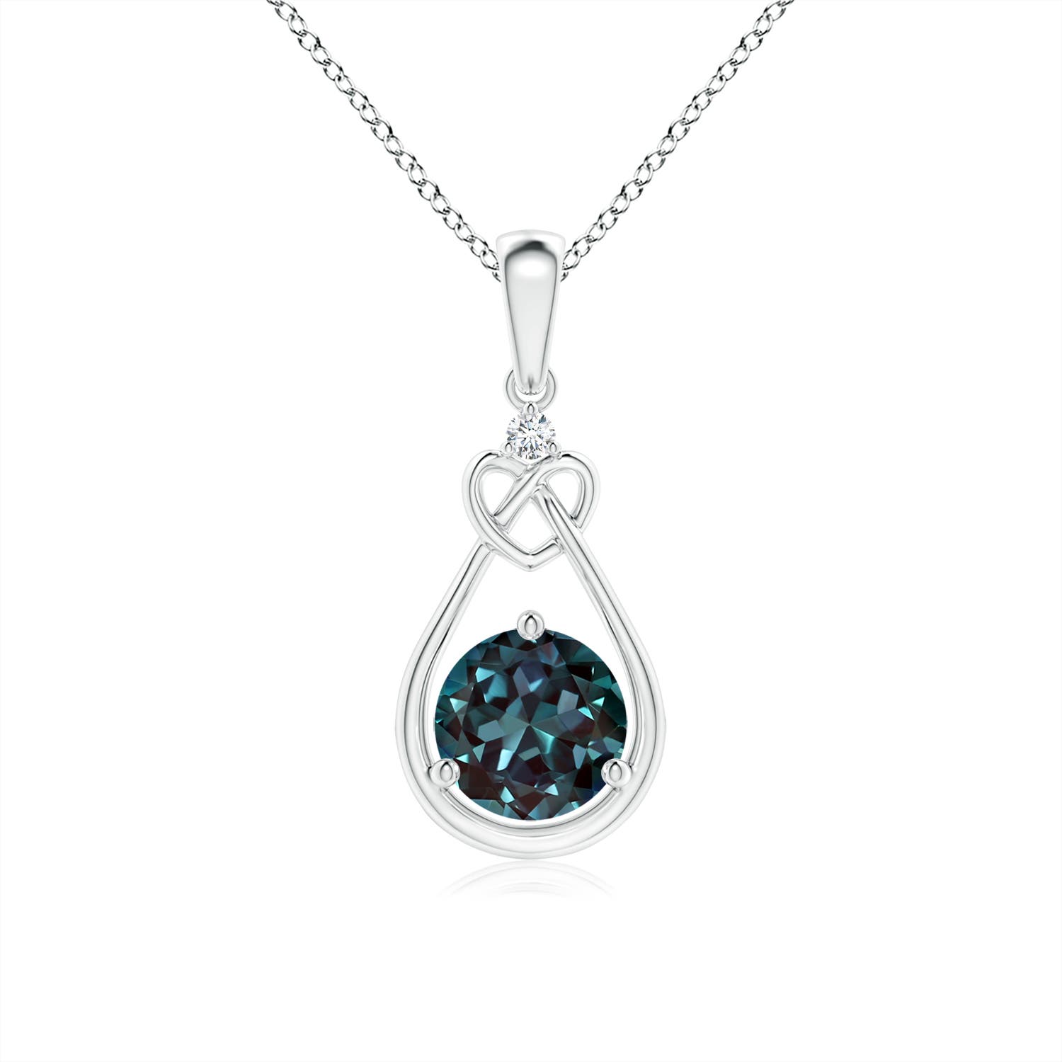 6mm Labgrown Lab-Grown Alexandrite Knotted Heart Pendant with Diamond in 18K White Gold