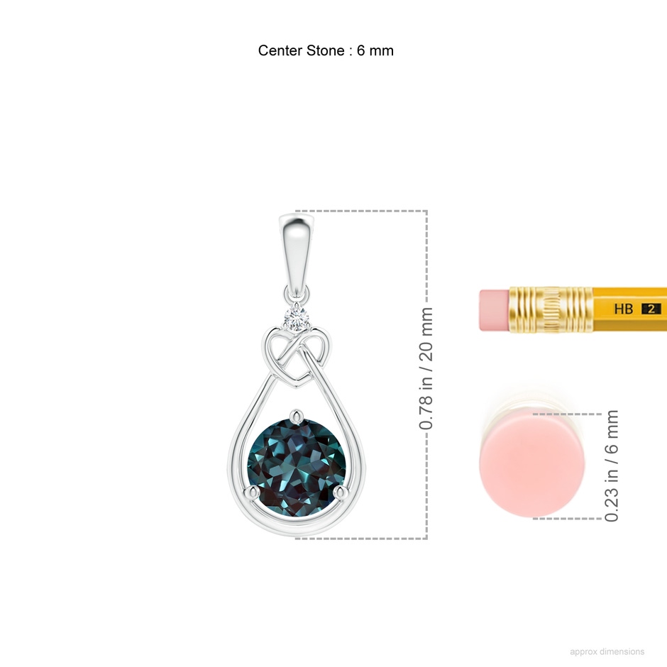 6mm Labgrown Lab-Grown Alexandrite Knotted Heart Pendant with Diamond in 18K White Gold ruler
