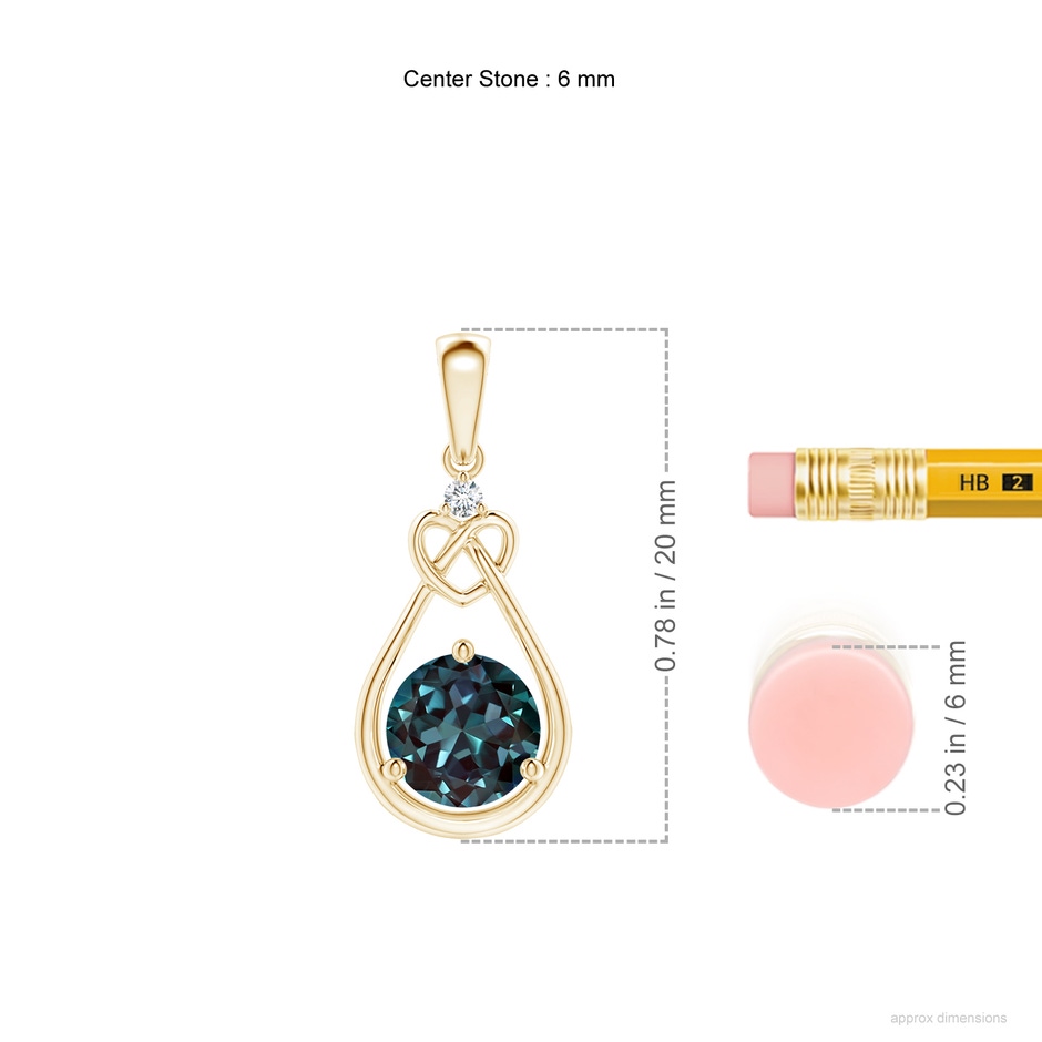 6mm Labgrown Lab-Grown Alexandrite Knotted Heart Pendant with Diamond in 18K Yellow Gold ruler