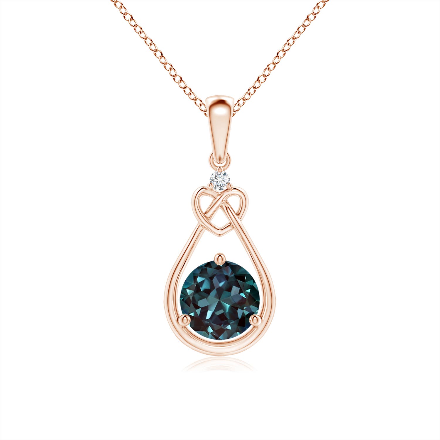 6mm Labgrown Lab-Grown Alexandrite Knotted Heart Pendant with Diamond in Rose Gold