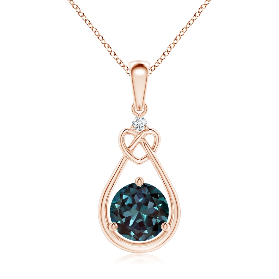7mm Labgrown Lab-Grown Alexandrite Knotted Heart Pendant with Diamond in 18K Rose Gold 