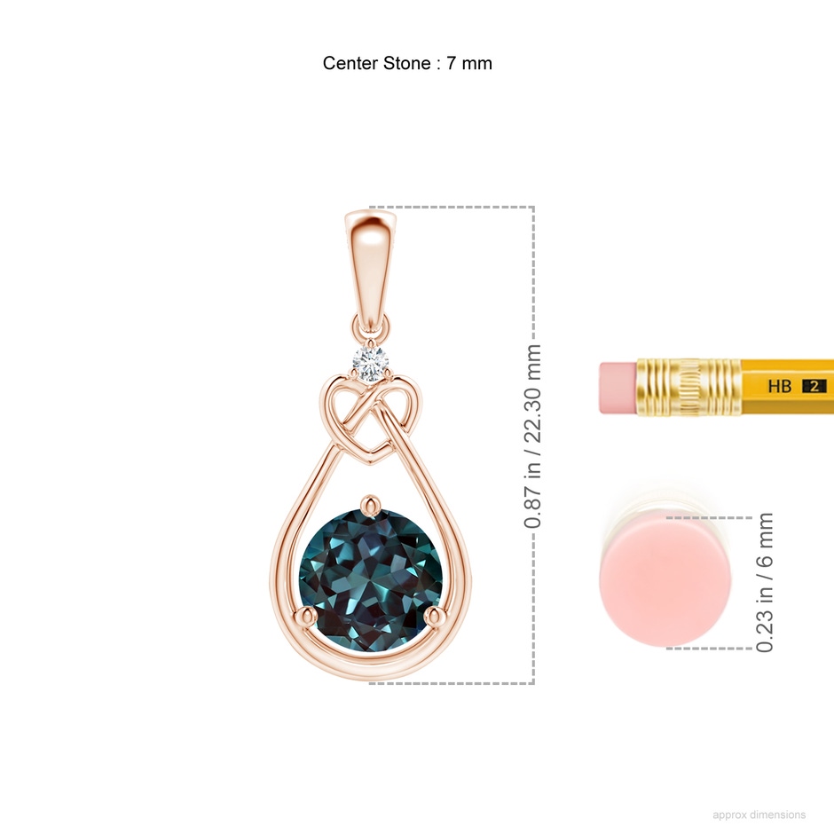 7mm Labgrown Lab-Grown Alexandrite Knotted Heart Pendant with Diamond in 18K Rose Gold ruler