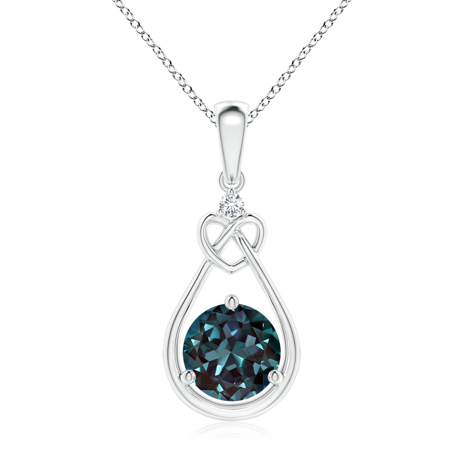 7mm Labgrown Lab-Grown Alexandrite Knotted Heart Pendant with Diamond in 18CT White Gold