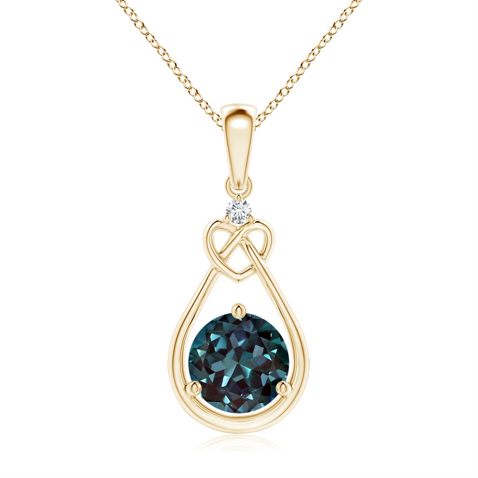 7mm Labgrown Lab-Grown Alexandrite Knotted Heart Pendant with Diamond in Yellow Gold 