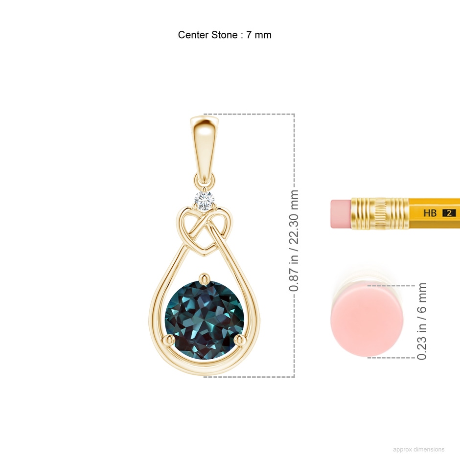 7mm Labgrown Lab-Grown Alexandrite Knotted Heart Pendant with Diamond in Yellow Gold ruler