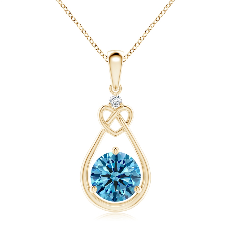 7.4mm Labgrown Lab-Grown Fancy Intense Blue Diamond Knotted Heart Pendant in Yellow Gold 