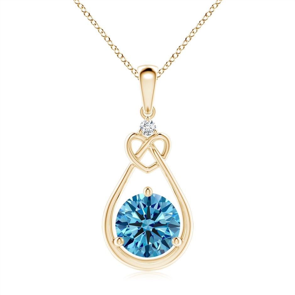 8mm Labgrown Lab-Grown Fancy Intense Blue Diamond Knotted Heart Pendant in Yellow Gold 