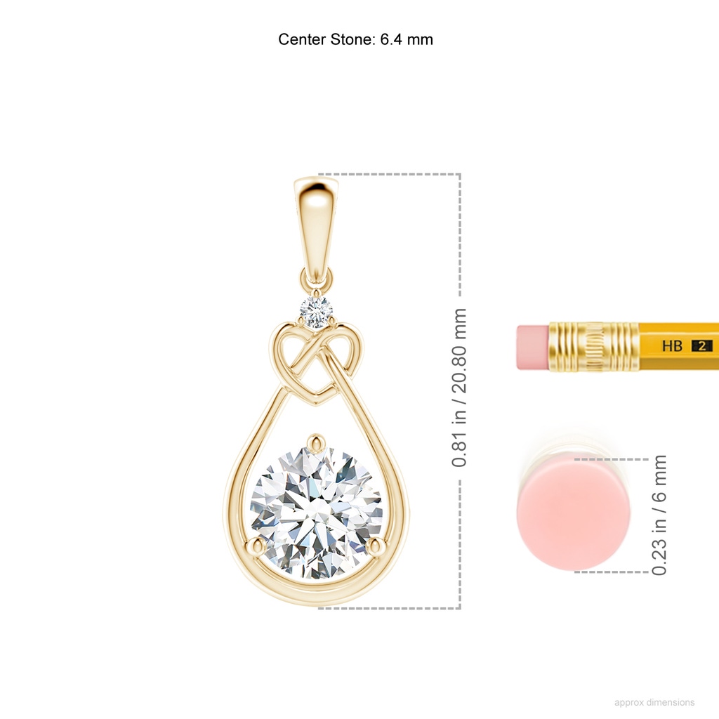 6.4mm FGVS Lab-Grown Diamond Knotted Heart Pendant in Yellow Gold ruler