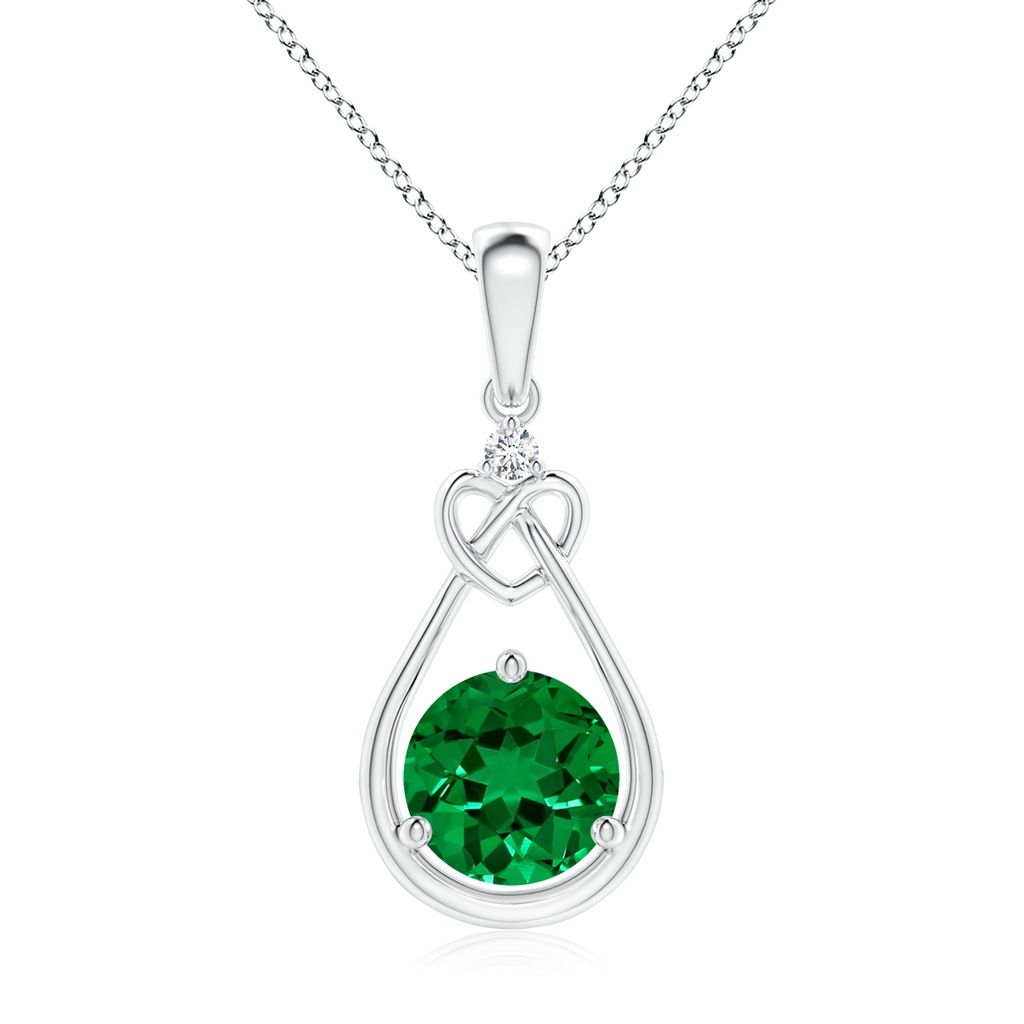 7mm Labgrown Lab-Grown Emerald Knotted Heart Pendant with Lab Diamond in P950 Platinum