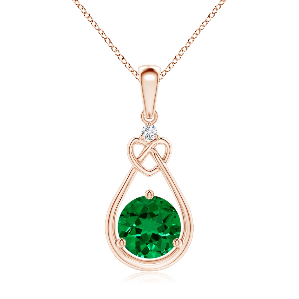 7mm Labgrown Lab-Grown Emerald Knotted Heart Pendant with Lab Diamond in Rose Gold