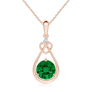 7mm Labgrown Lab-Grown Emerald Knotted Heart Pendant with Lab Diamond in Rose Gold