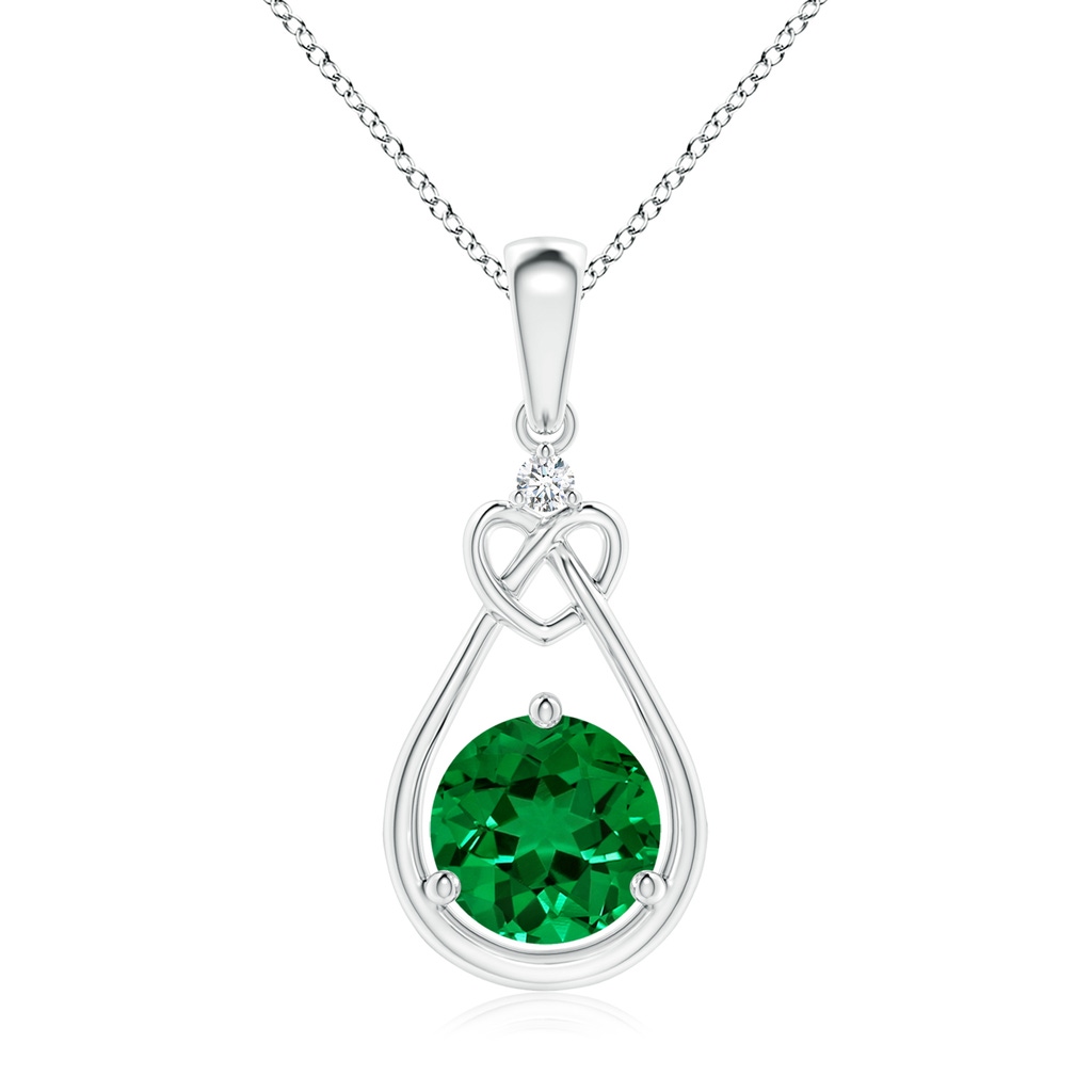 7mm Labgrown Lab-Grown Emerald Knotted Heart Pendant with Lab Diamond in S999 Silver