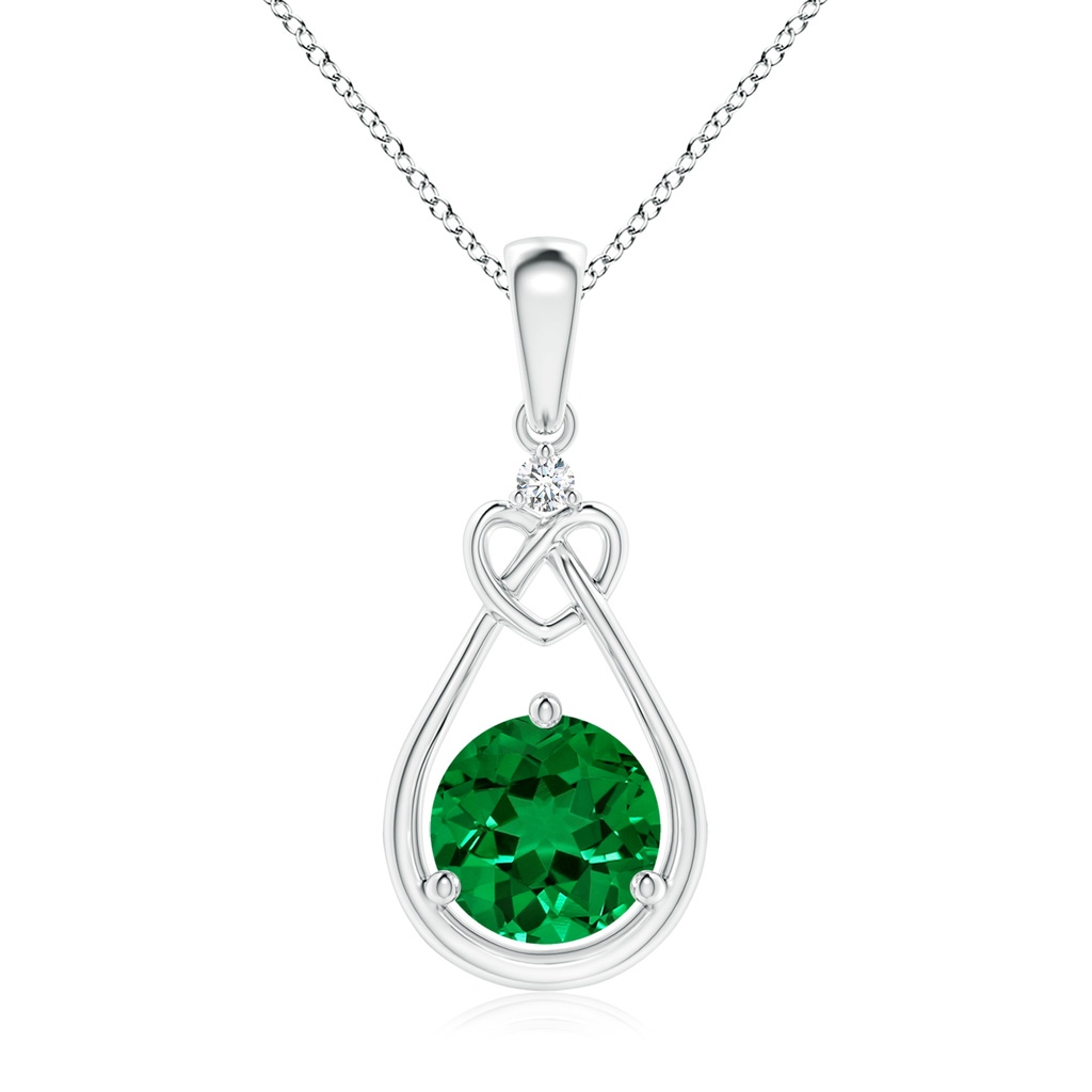 7mm Labgrown Lab-Grown Emerald Knotted Heart Pendant with Lab Diamond in White Gold