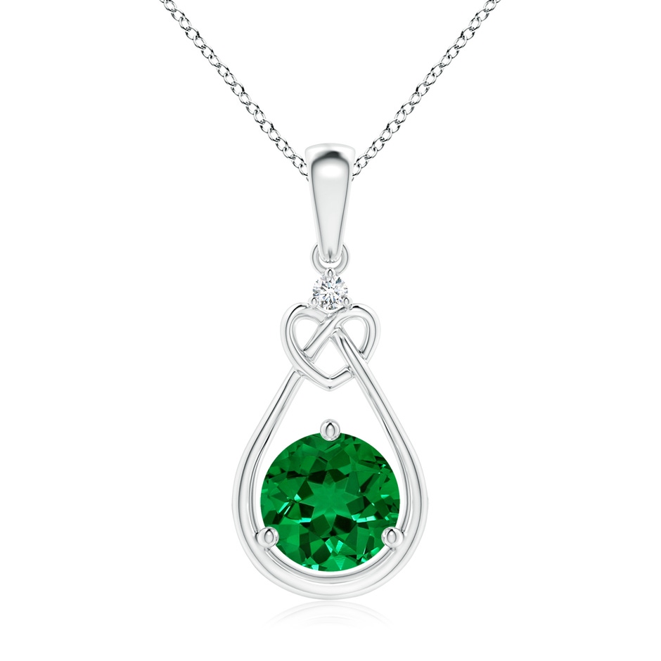 7mm Labgrown Lab-Grown Emerald Knotted Heart Pendant with Lab Diamond in White Gold 