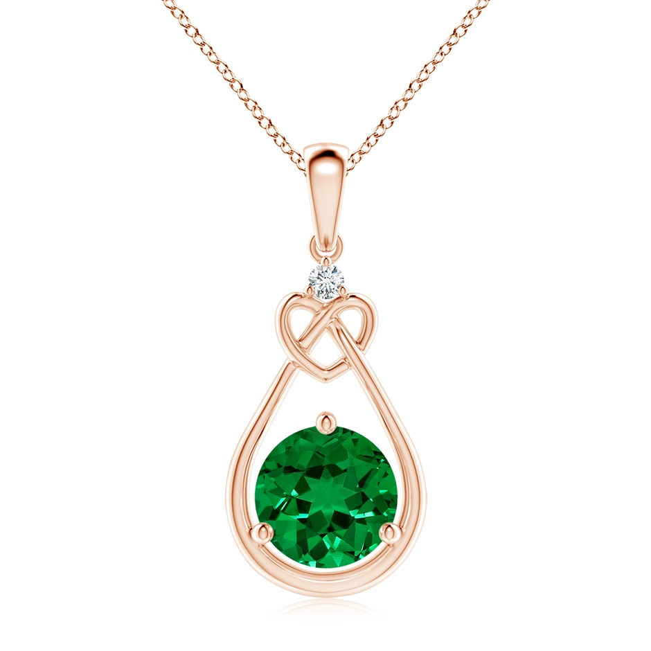 8mm Labgrown Lab-Grown Emerald Knotted Heart Pendant with Lab Diamond in 18K Rose Gold 