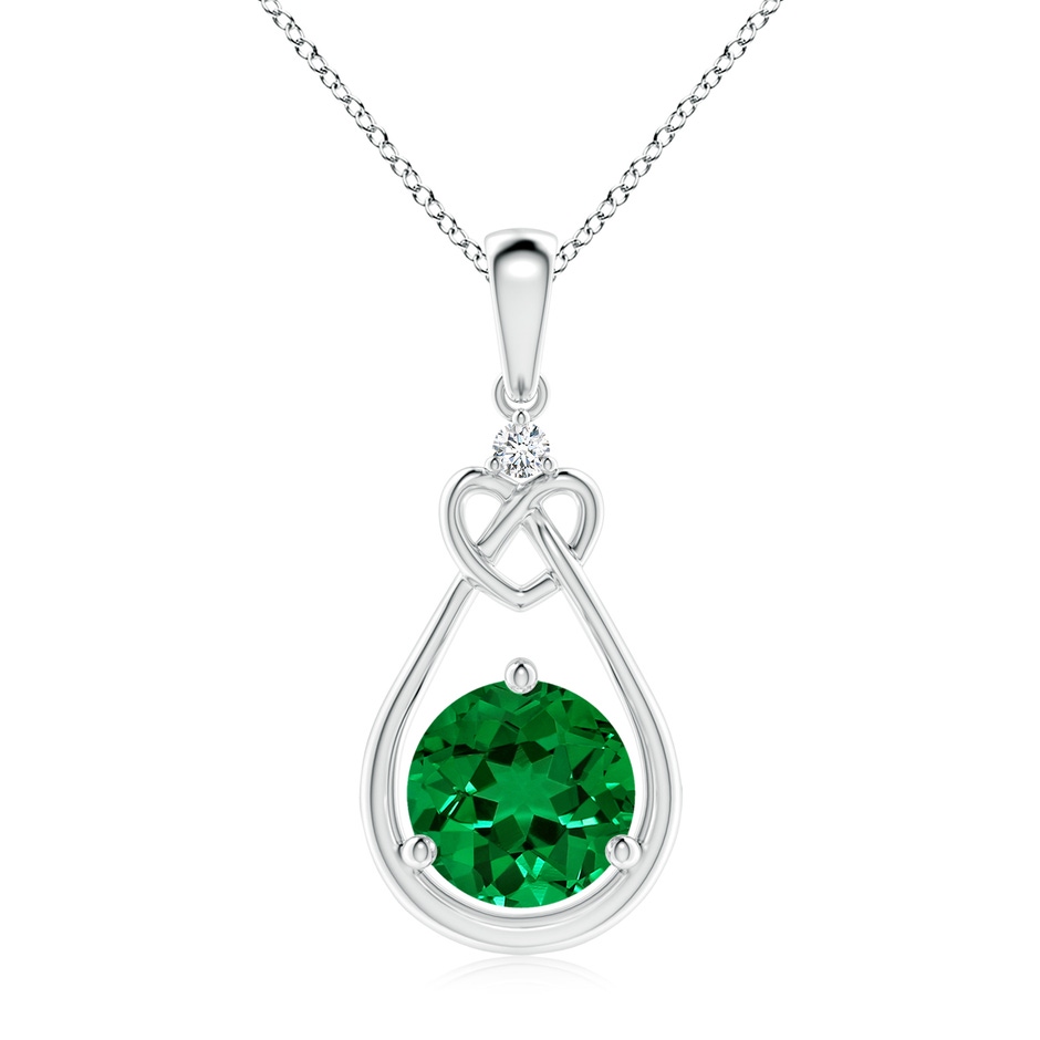 8mm Labgrown Lab-Grown Emerald Knotted Heart Pendant with Lab Diamond in 18K White Gold 