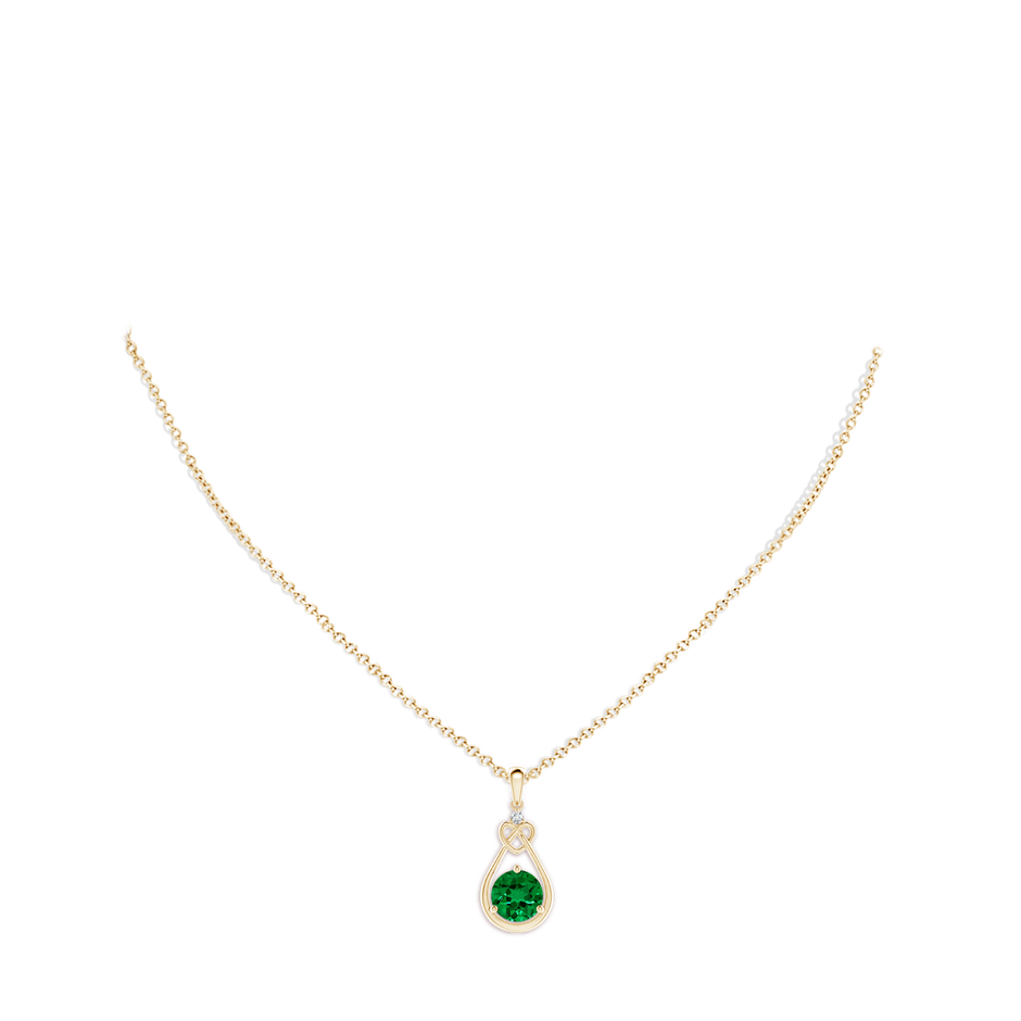 8mm Labgrown Lab-Grown Emerald Knotted Heart Pendant with Lab Diamond in 18K Yellow Gold pen