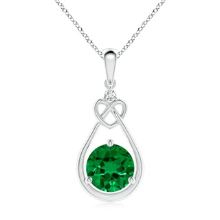 8mm Labgrown Lab-Grown Emerald Knotted Heart Pendant with Lab Diamond in S999 Silver