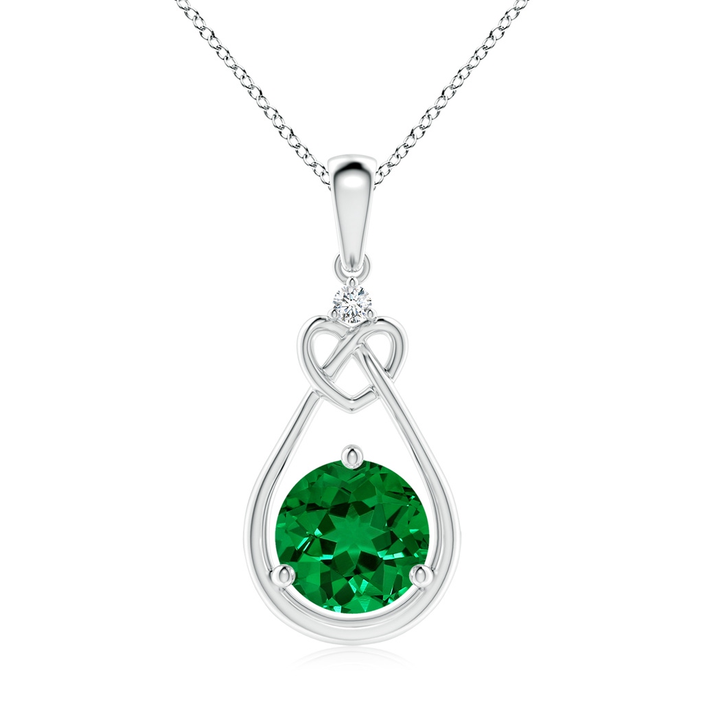 8mm Labgrown Lab-Grown Emerald Knotted Heart Pendant with Lab Diamond in White Gold 