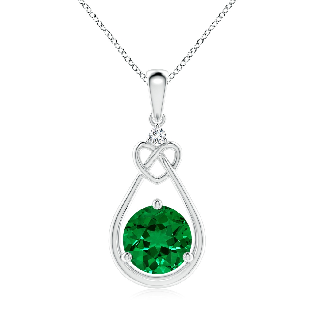 8mm Labgrown Lab-Grown Emerald Knotted Heart Pendant with Lab Diamond in White Gold