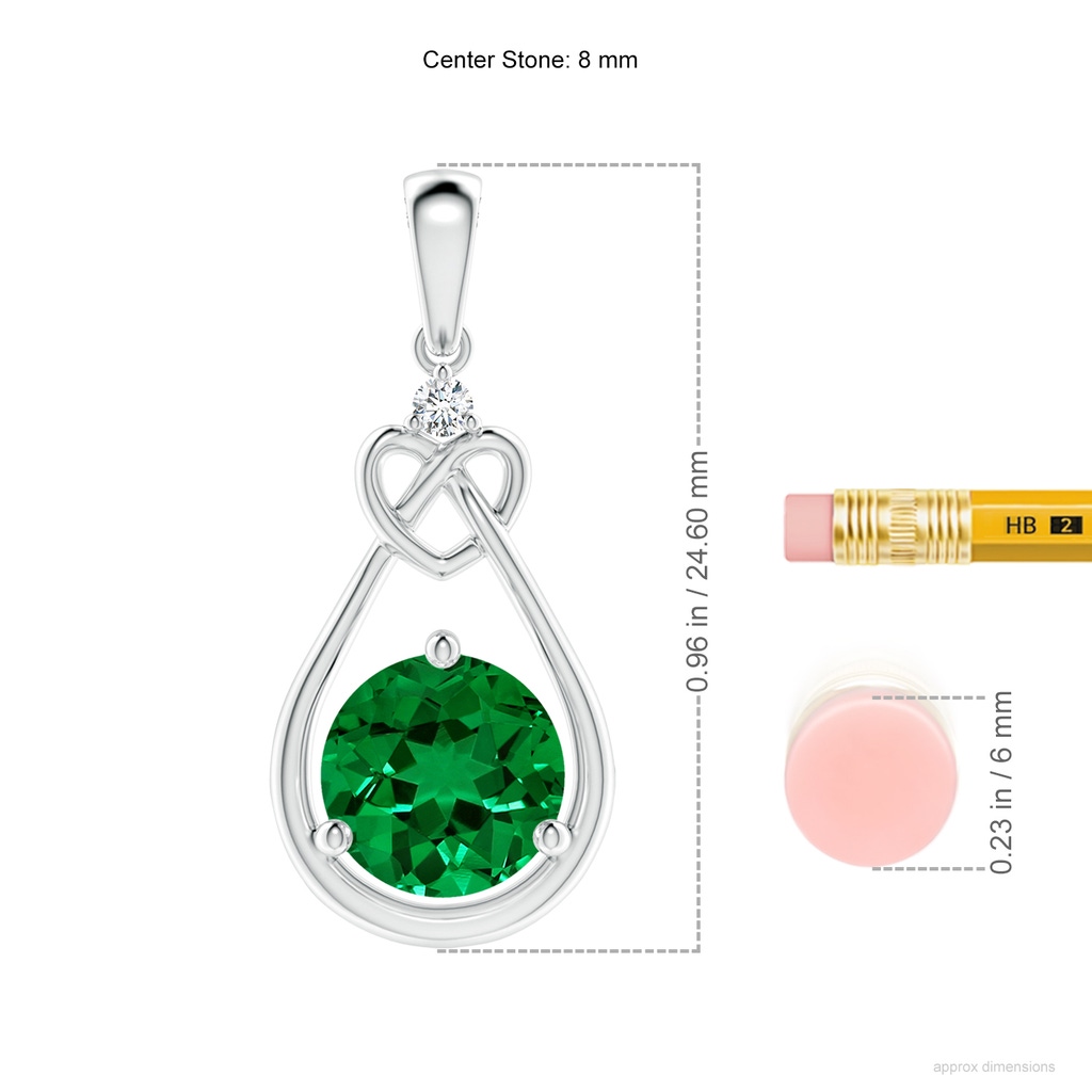 8mm Labgrown Lab-Grown Emerald Knotted Heart Pendant with Lab Diamond in White Gold ruler