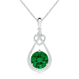 9mm Labgrown Lab-Grown Emerald Knotted Heart Pendant with Lab Diamond in P950 Platinum