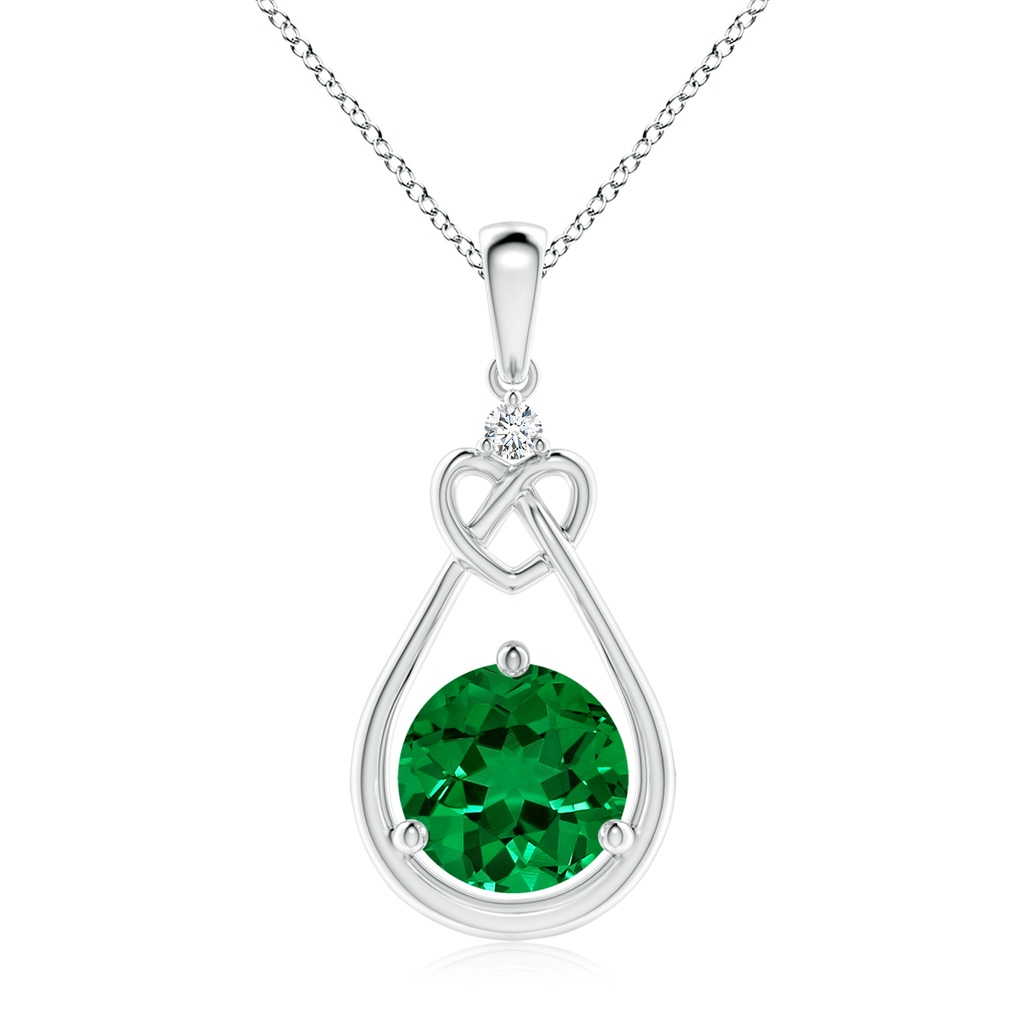 9mm Labgrown Lab-Grown Emerald Knotted Heart Pendant with Lab Diamond in S999 Silver