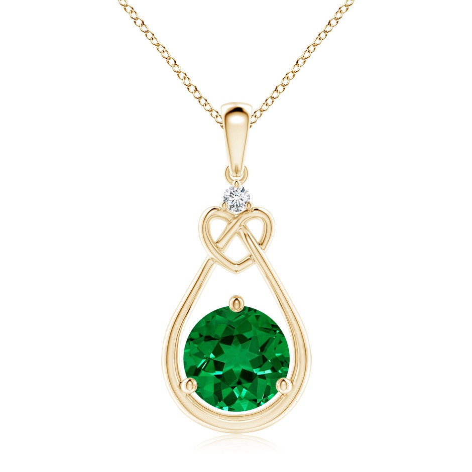 9mm Labgrown Lab-Grown Emerald Knotted Heart Pendant with Lab Diamond in Yellow Gold 