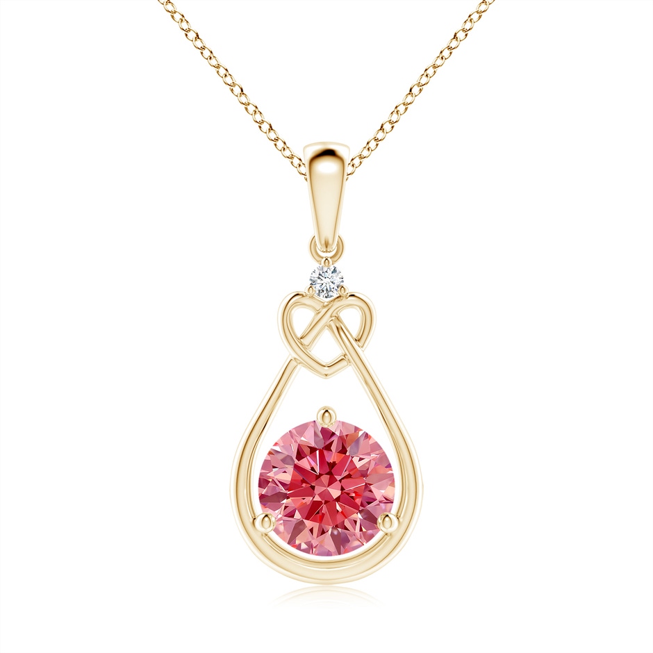 6.4mm Labgrown Lab-Grown Fancy Intense Pink Diamond Knotted Heart Pendant in Yellow Gold 