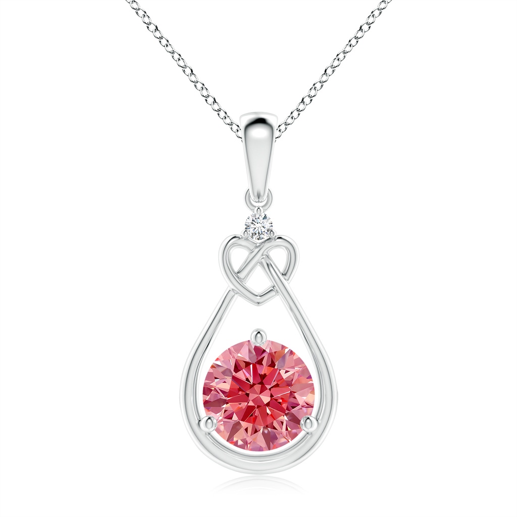 7.4mm Labgrown Lab-Grown Fancy Intense Pink Diamond Knotted Heart Pendant in White Gold