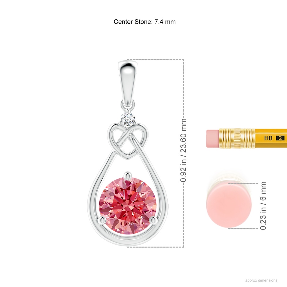 7.4mm Labgrown Lab-Grown Fancy Intense Pink Diamond Knotted Heart Pendant in White Gold ruler