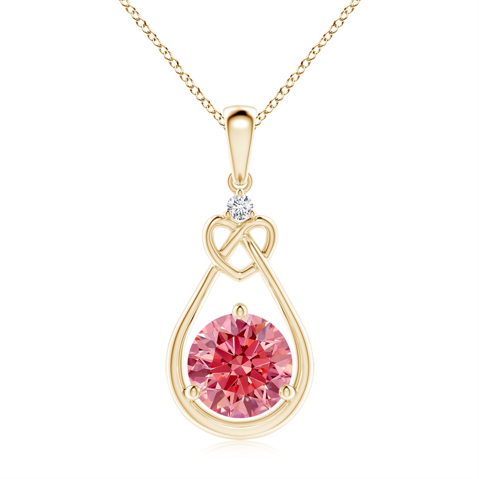8mm Labgrown Lab-Grown Fancy Intense Pink Diamond Knotted Heart Pendant in Yellow Gold 