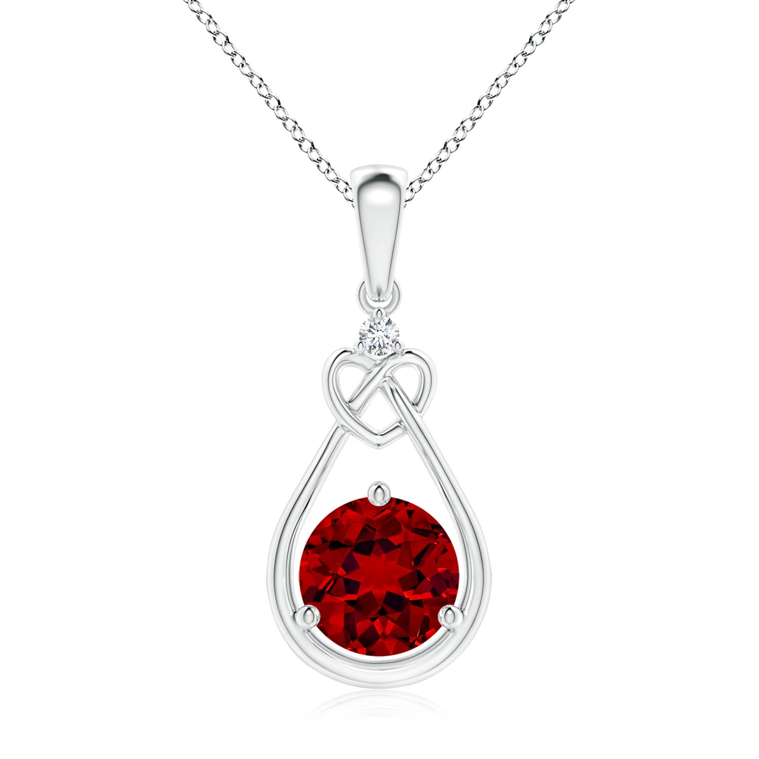 7mm Labgrown Lab-Grown Ruby Knotted Heart Pendant with Lab Diamond in 18K White Gold