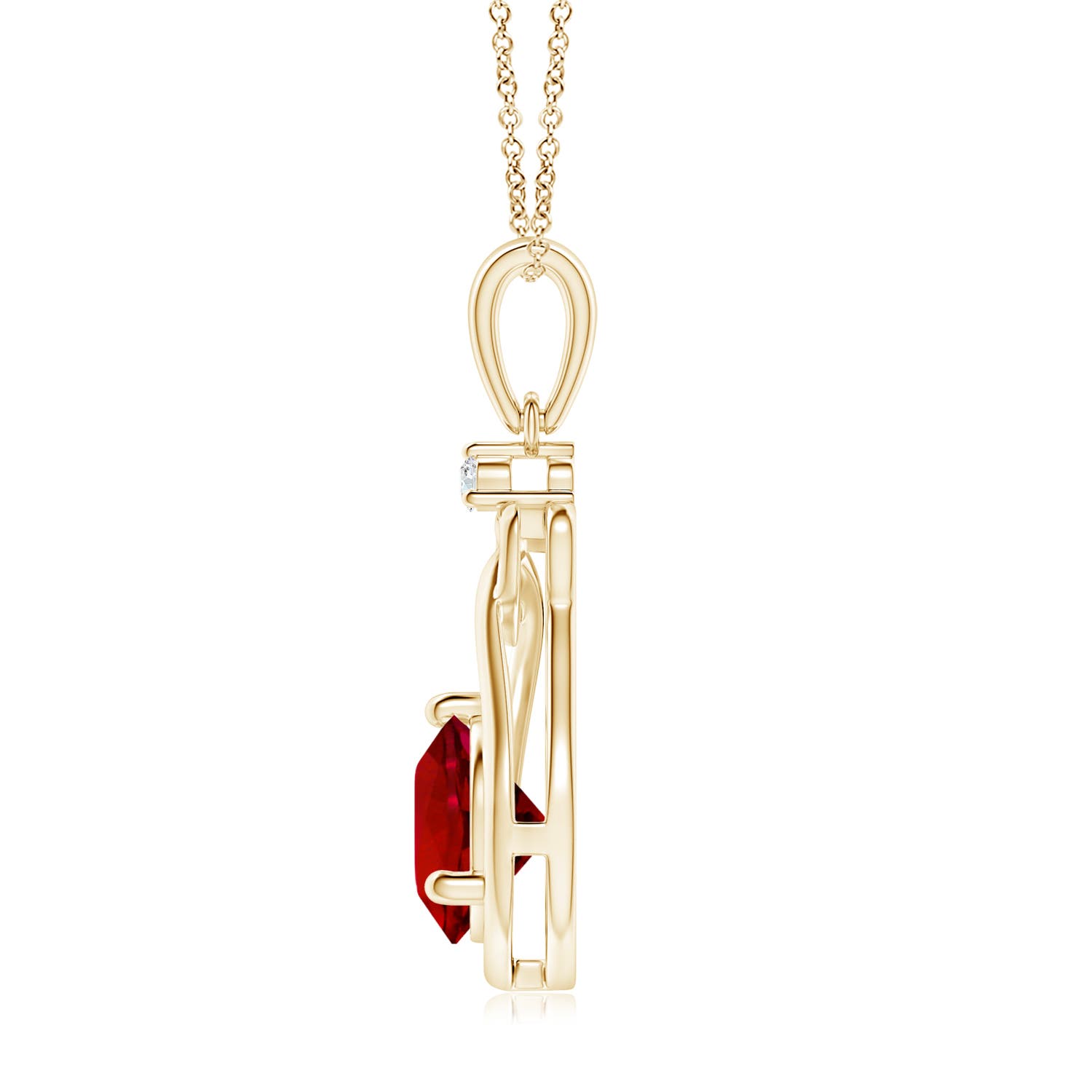 7mm Labgrown Lab-Grown Ruby Knotted Heart Pendant with Lab Diamond in 18K Yellow Gold