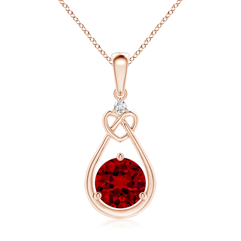 7mm Labgrown Lab-Grown Ruby Knotted Heart Pendant with Lab Diamond in Rose Gold
