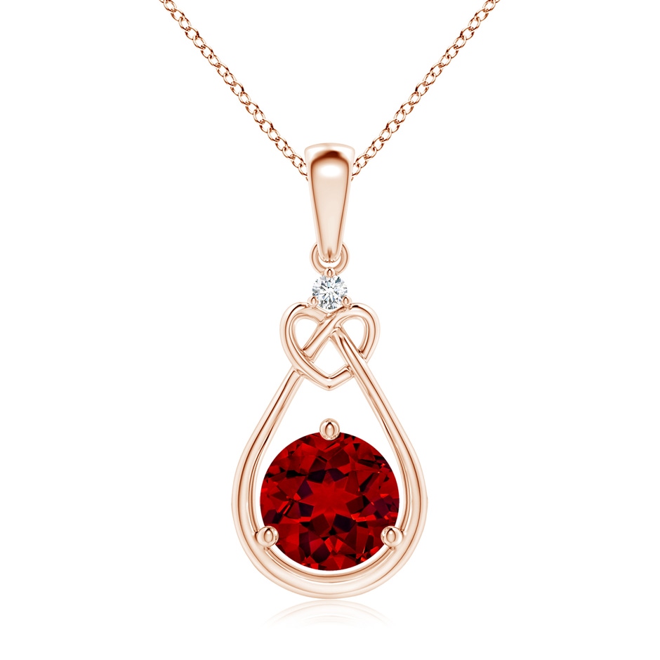 7mm Labgrown Lab-Grown Ruby Knotted Heart Pendant with Lab Diamond in Rose Gold 