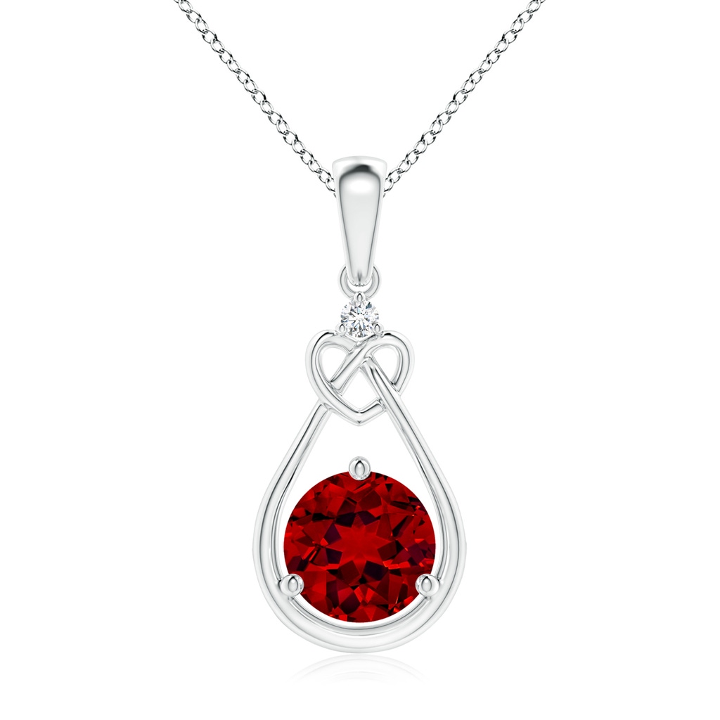 7mm Labgrown Lab-Grown Ruby Knotted Heart Pendant with Lab Diamond in S999 Silver